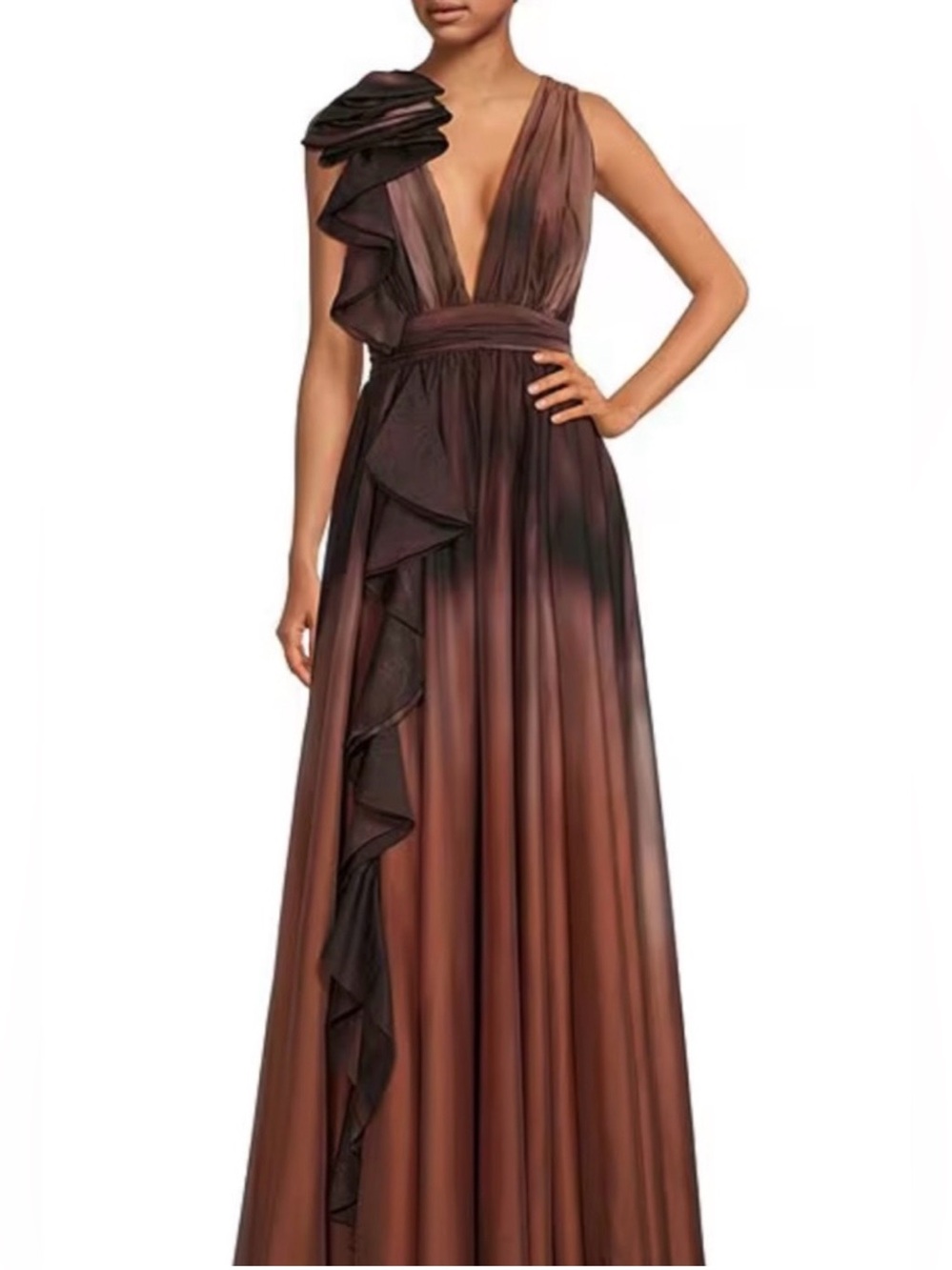 MUSE by MARCHESA Lily Organza Ombre 3D Cascading Ruffle Maxi Gown Size 2
